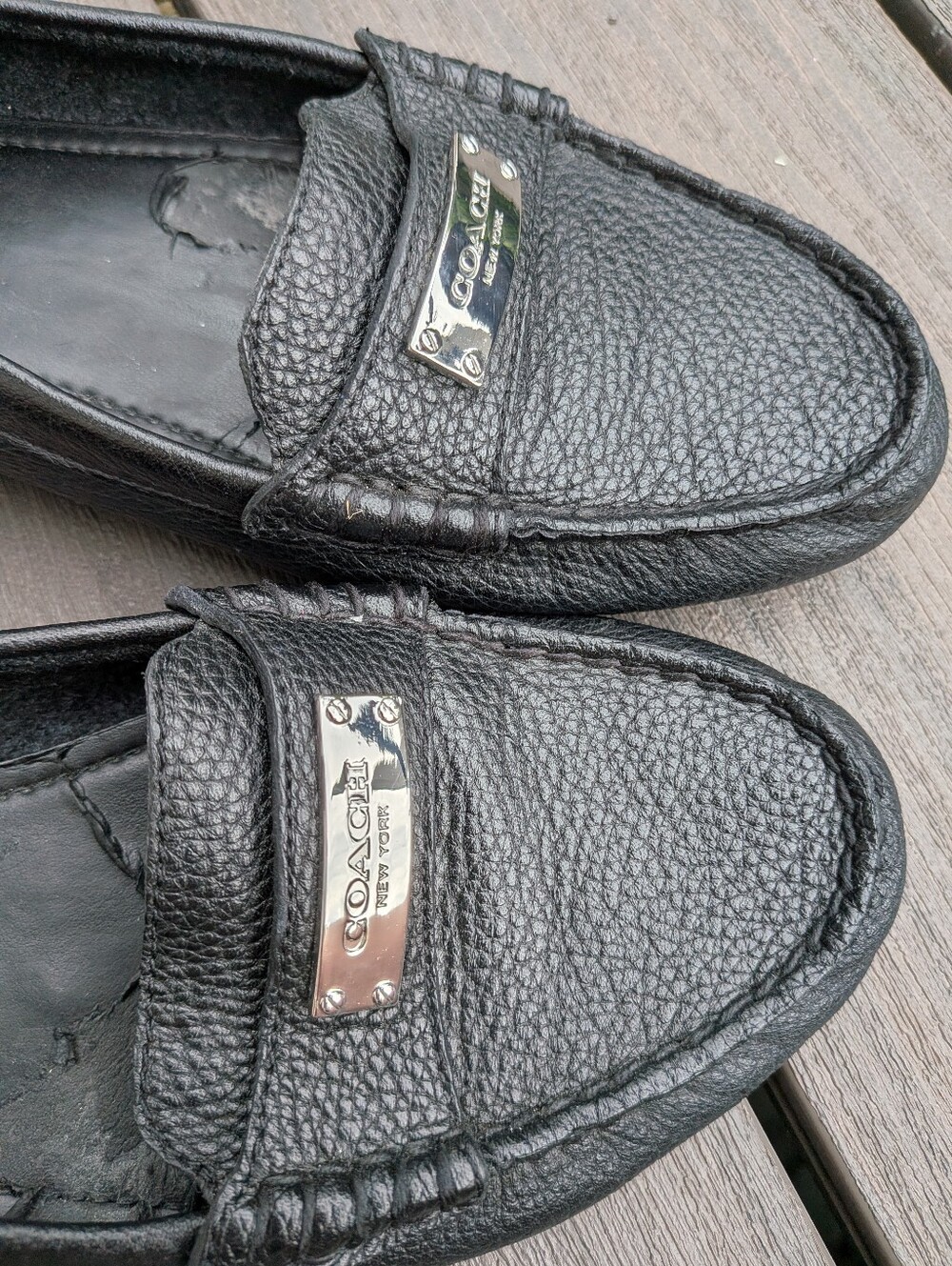 Coach Black Pebbled Leather Slip-On Loafers with Logo Plaque - Picture 3 of 11